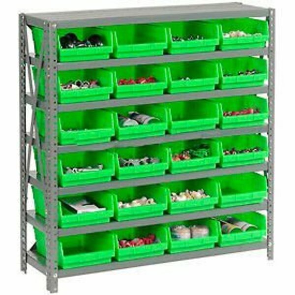 Global Industrial Steel Shelving with 24 4inH Plastic Shelf Bins Green, 36x18x39-7 Shelves 603434GN